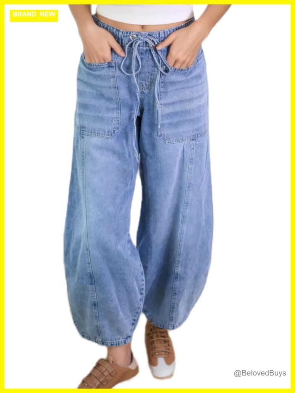Denim Joggers Drawstring Elastic Waist Stretch Loose Fit Women Pants